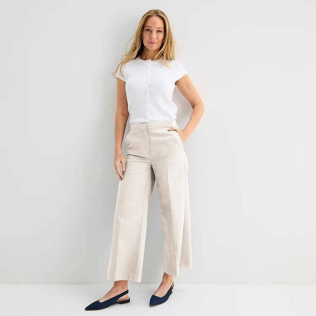 MSRP $54 Liz Claiborne Womens 10 Moonbeam Wide Leg Mid Rise Trouser Pants