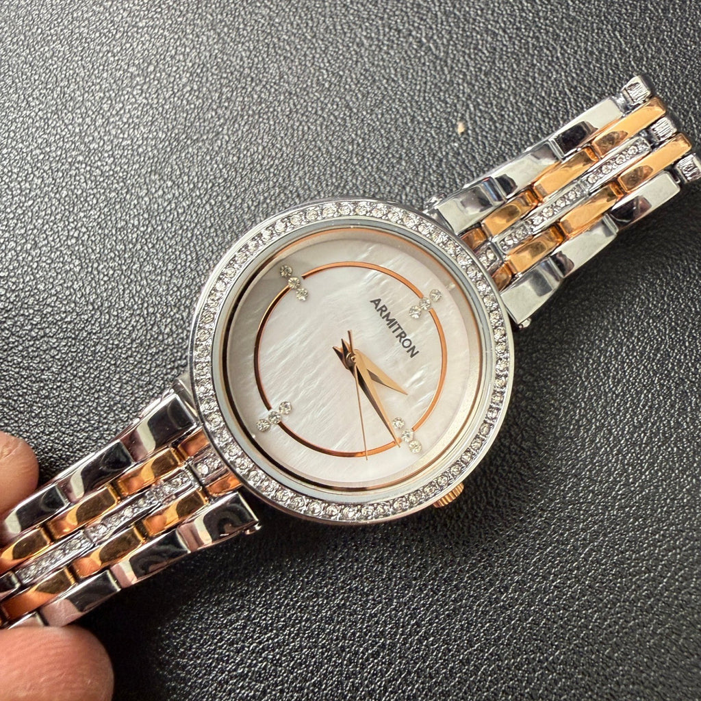 Armitron 75/5803TR Women's Two Tone Crystal Accented Bracelet Watch New Battery