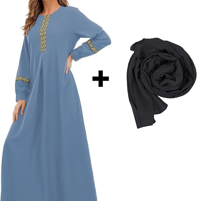 Abetteric Women's Muslim Abaya Dress w/ Hijab Zipper Islamic Robe Pockets Maxi