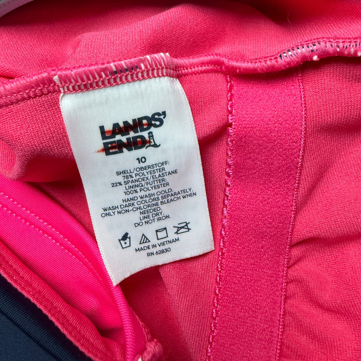 Lands' End Women's 10 Hot Pink/Navy V-Neck Racerback One Piece Swimsuit