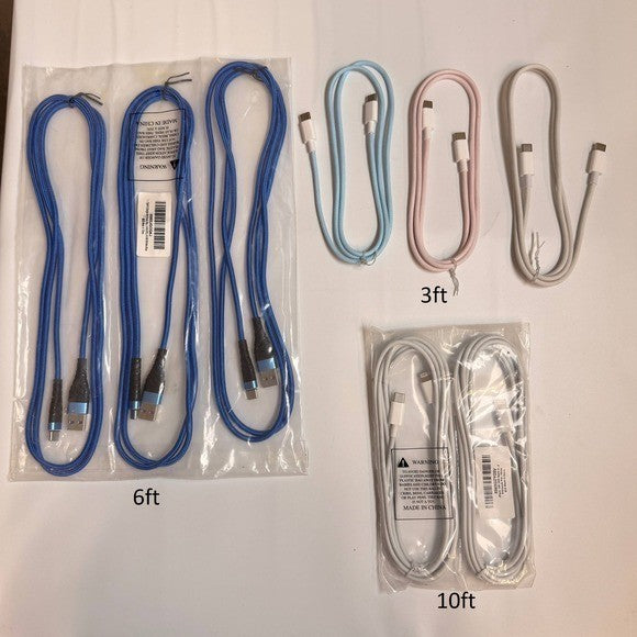 Lot of 8 USB-A to C / C to Lightning / USB-C to C Charging Cables 3ft 6ft 10ft