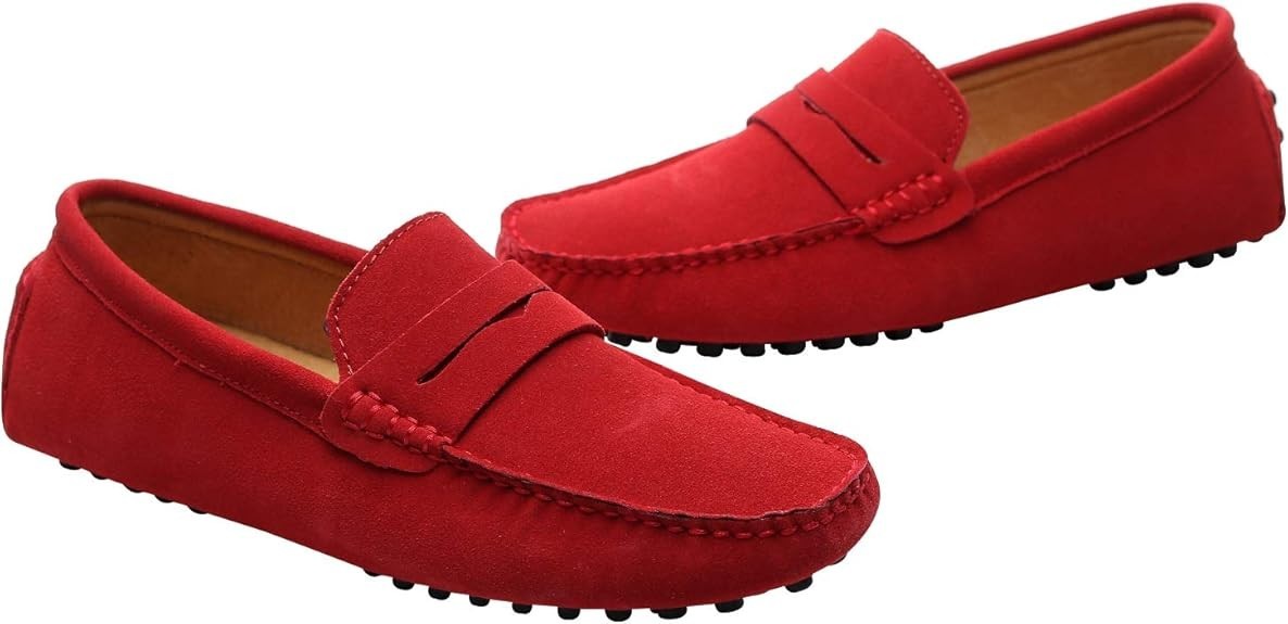 Santimon Mens US 7,9.5 Red Moc Toe Suede Penny Loafers Casual Shoes