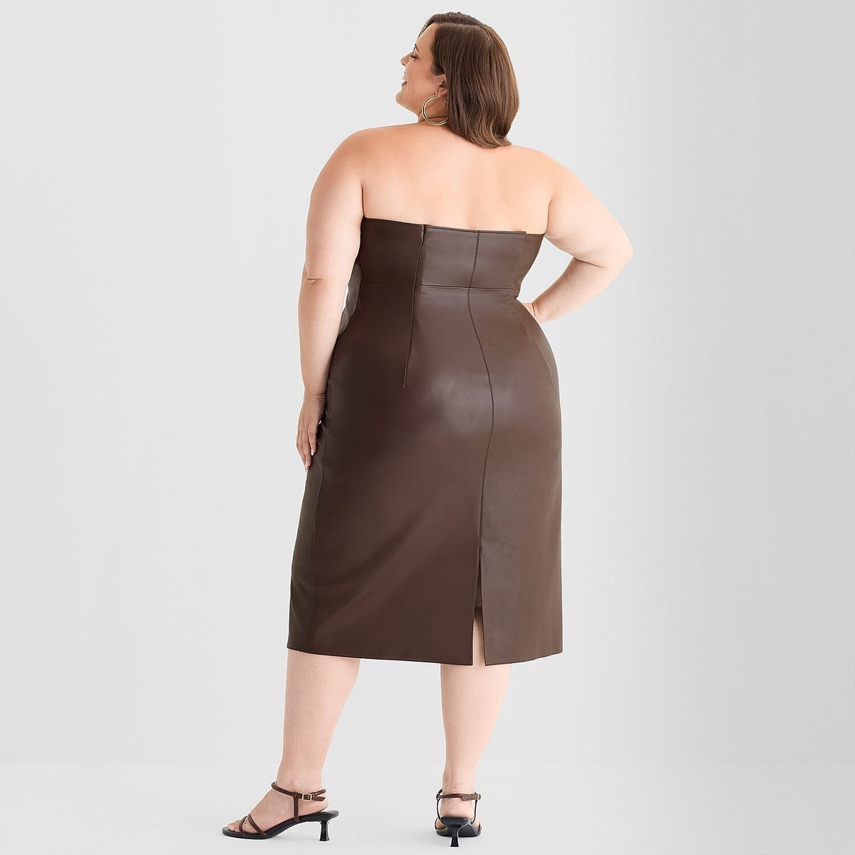 MSRP $100 Ashley Graham Womens 18W-26W Sienna Faux Leather Midi Dress Sheath