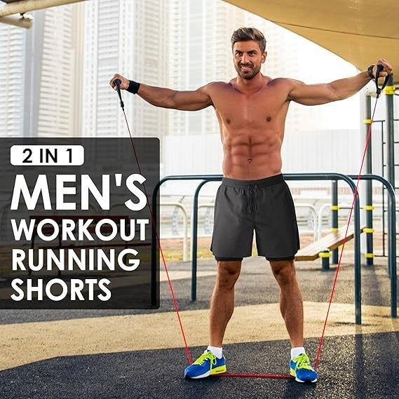 NIMOJIRO Men's M Dark Gray 2 in 1 Running Shorts Workout Athletic Training Gym O