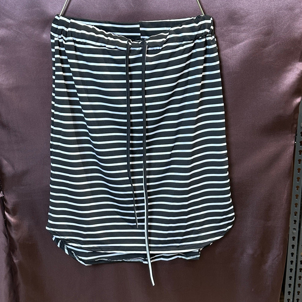 Women's L Black Striped Skirt Knee Length Pencil Skirt Elastic Midi Bodycon Sol