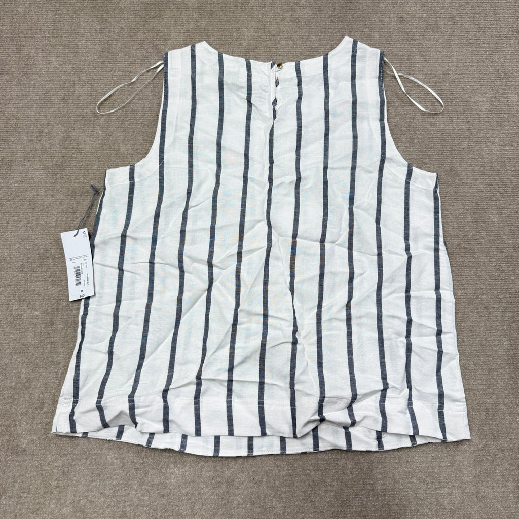MSRP $40 Liz Claiborne Womens M Navy Stripe Sleeveless Blouse Linen Blend Round