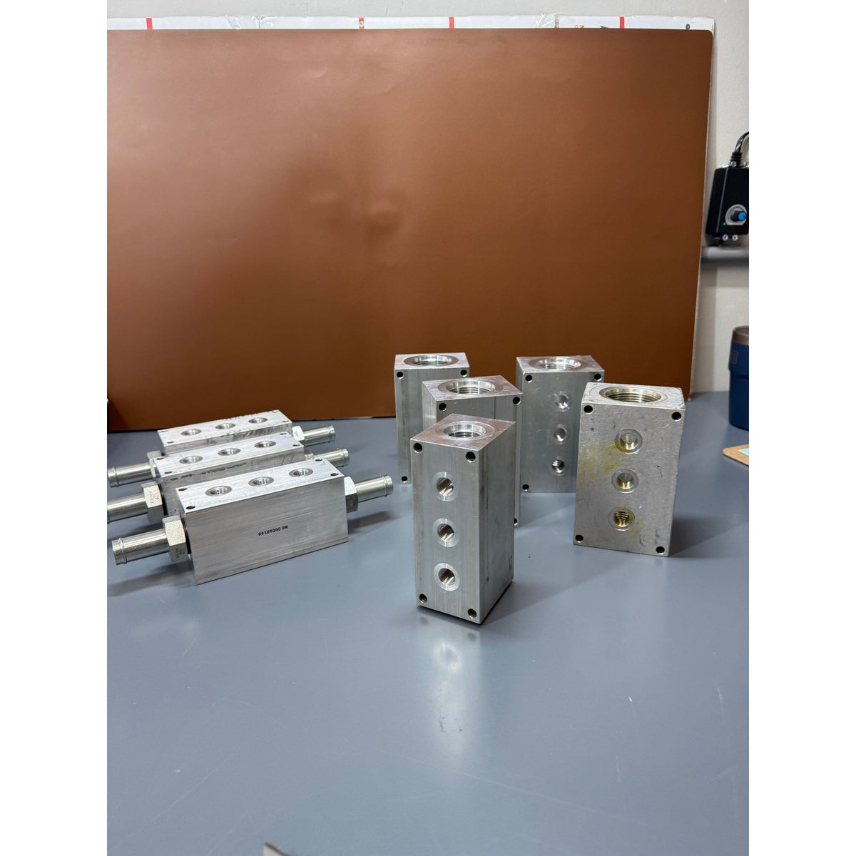 Set of 8 Aluminum Hydraulic / Pneumatic Distribution Manifold Blocks