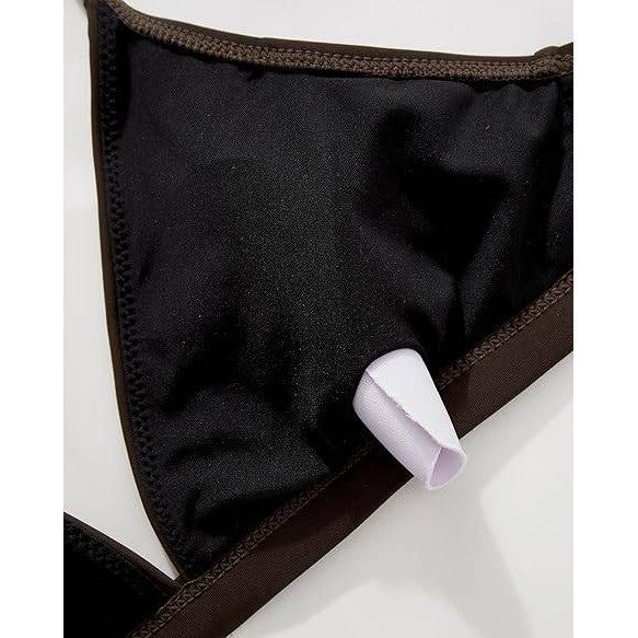 MSRP $40 SUUKSESS Women's M Dark Brown High Waisted High Cut Bikini Set Sexy T