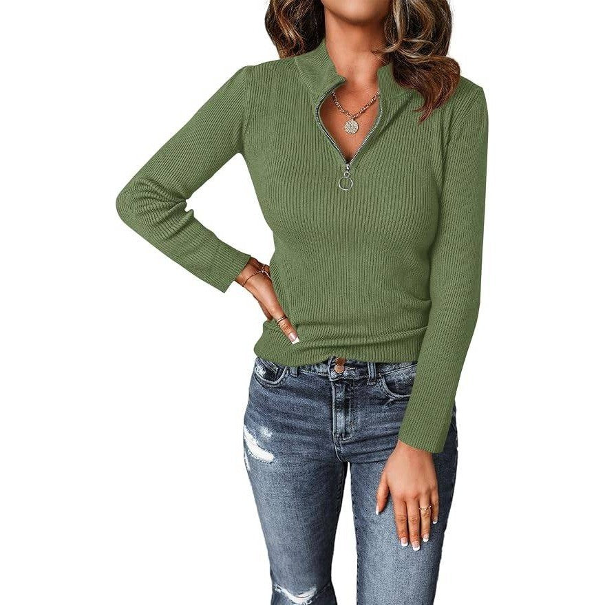 MSRP $35 PRETTYGARDEN Women's S Quarter Zip Mock Neck Rib Fitted Sweater Green