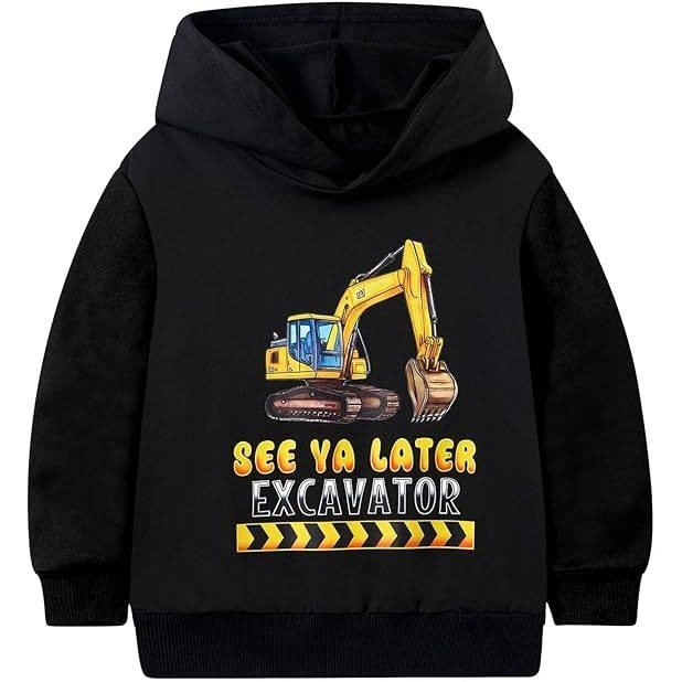 MSRP $26 Lovekider Boys 5Y Black Excavator Hoodies Sweatshirts Fun Vehicle Gra
