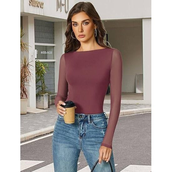 MSRP $30 Avidlove Womens S Purple Red Long Sleeve Body Suits w/ SMALL STAIN