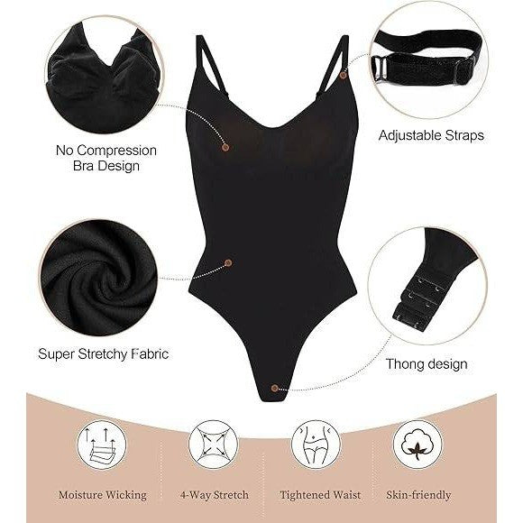 MSRP $41 SHAPERX Women's 2XL/3XL Black Tummy Control Shapewear Thong Bodysuit