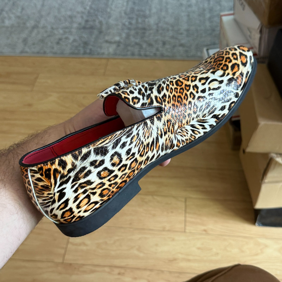 Santimon Men's US 7.5, 11 Leopard Print Tassel Slip On Loafers Dress Shoes