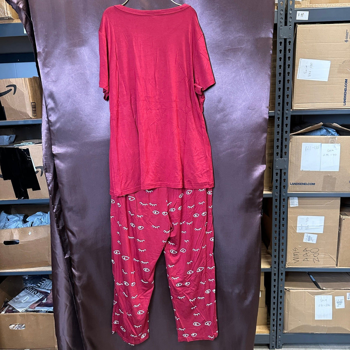 Women's M Pajama Set Round Neck Short Sleeve Sleepwear Print Top & Capri Pants
