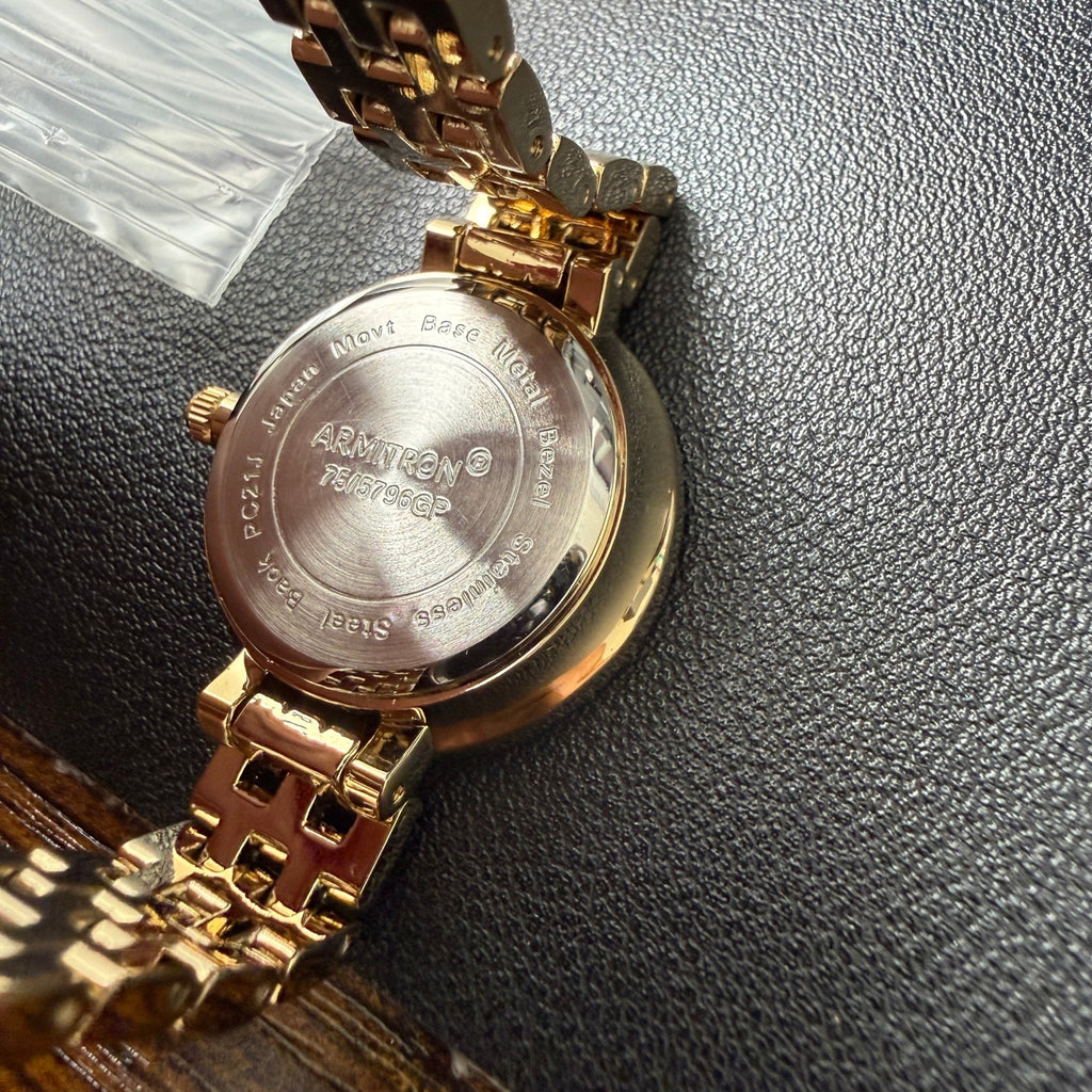MSRP $100 Armitron 75/5796GP Womens Crystal Accented Bracelet Watch and Jewelr