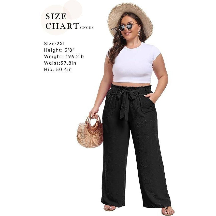 MSRP $26 IWOLLENCE Women's M Black High Waist Palazzo Pants Adjustable Knot