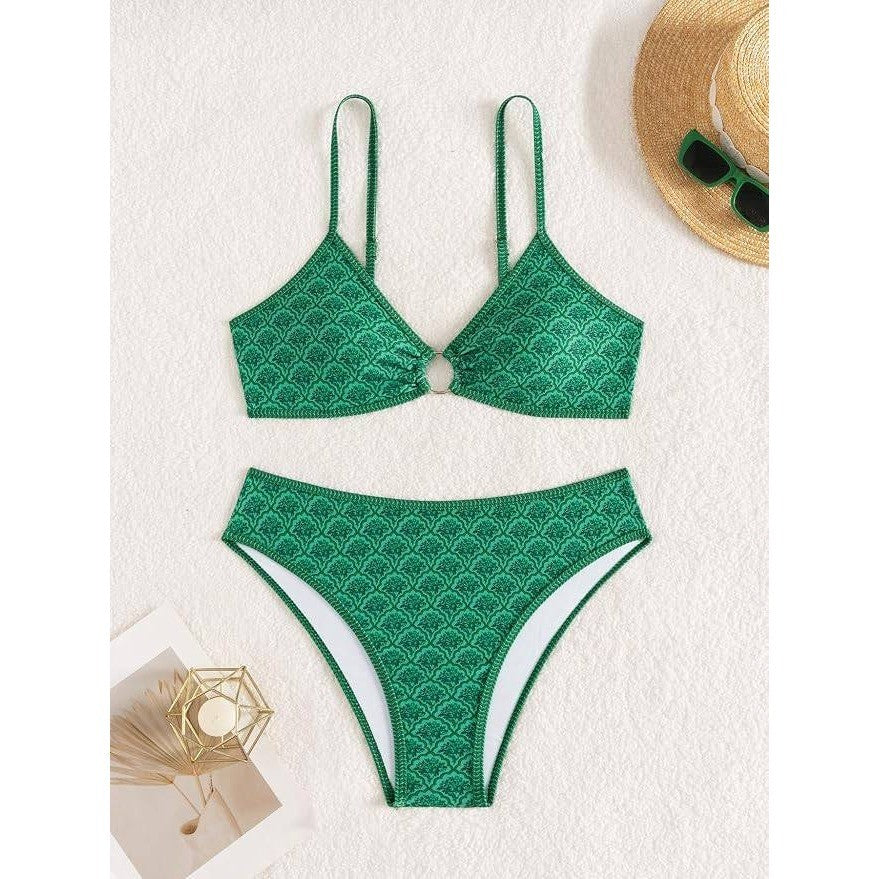 MSRP $39 Fanuerg Women's XS Triangle Bikini Set O Ring Linked Two Piece Swimsuit