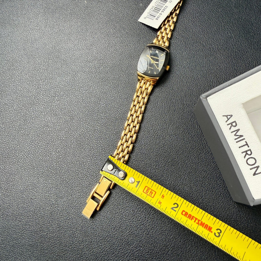 Armitron Women's 75/5195GP Gold Tone Diamond Black Dial Bracelet Watch New