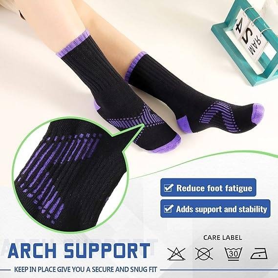 Set of 6 SeeyAN Kids Socks Black 9-12Y Boys Crew Athletic Half Cushioned Cotton