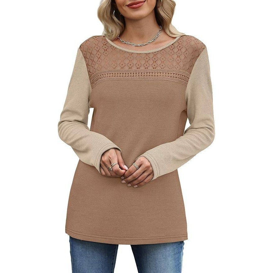 WIHOLL Women's XXL Lace Long Sleeve Shirt Loose Fit Top Casual Lightweight