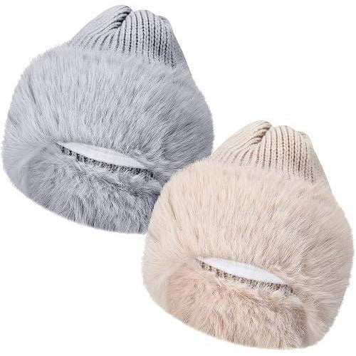MSRP $18 Skicuff 2 Pcs Faux Fur Knit Beanie Winter Satin Lined Beanie Hat Warm