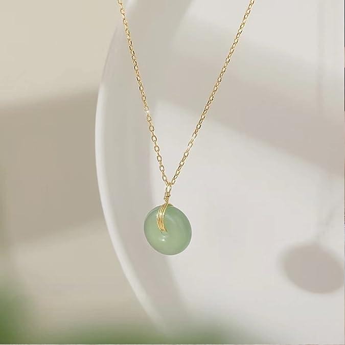 Jade Necklace 14K Gold Plated Green Pendant Jewelry for Women