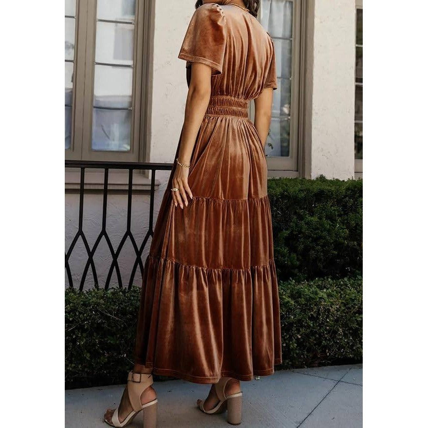 MSRP $55 R.Vivimos Women's L Fall Winter Vintage Velvet Maxi Dress Short Sleeve