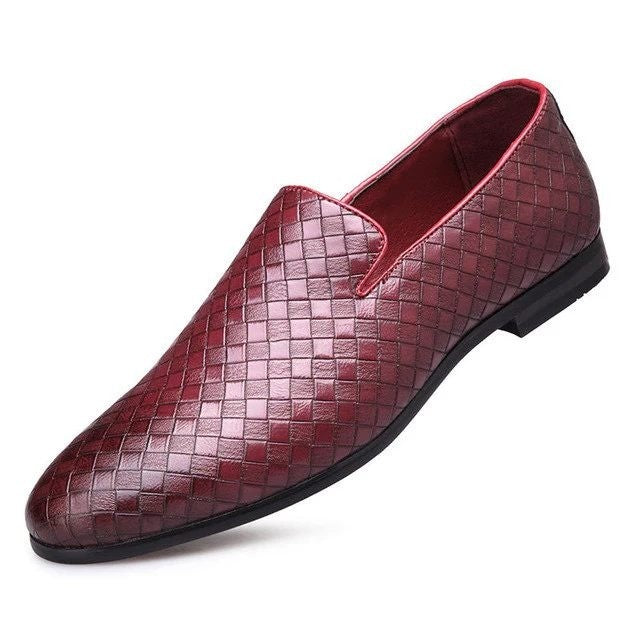 Santimon Men's US 8.5 Red Woven Smoking Loafers Lightweight Walking Shoes