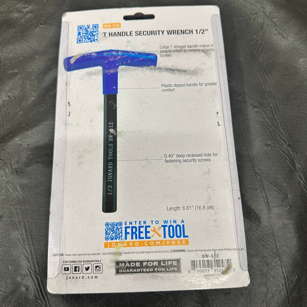 Jonard Tools BW-512 1/2" Hex Key T-Handle Security Wrench for Hex-Type Allen Se