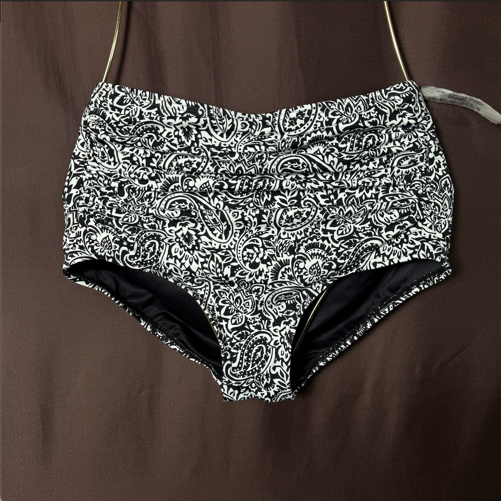 Lands' End Women's XS-L, XS-L LONG High Waisted Bikini Swim Bottom Black/White