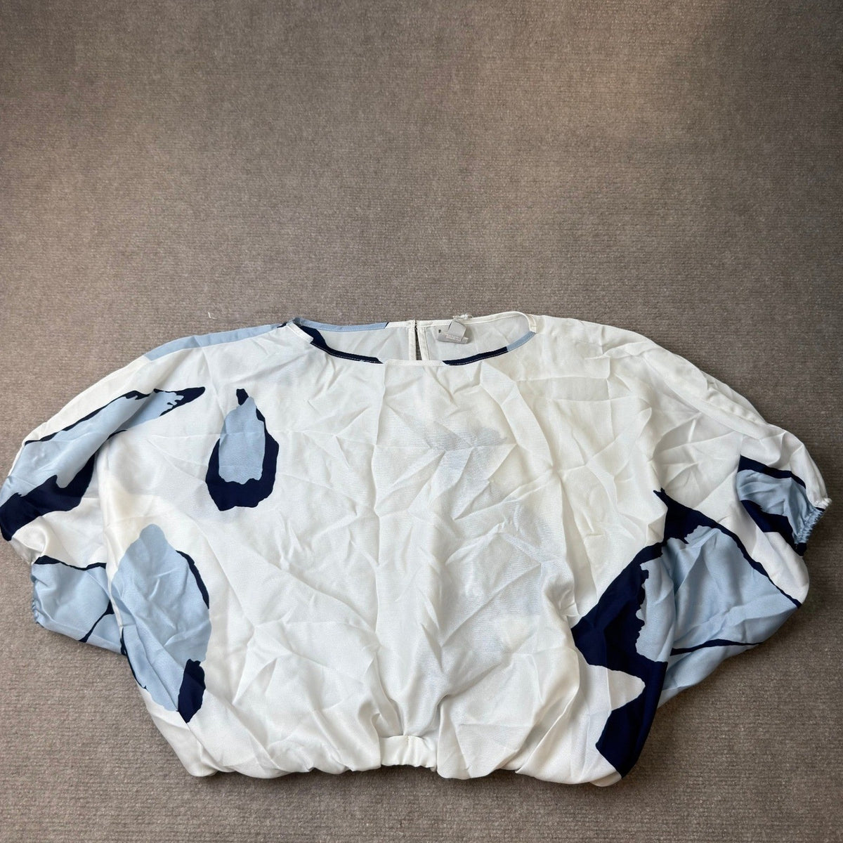 MSRP $48 Worthington Womens L Petite Polar Bear Blue Satin Blouse Boat Neck El