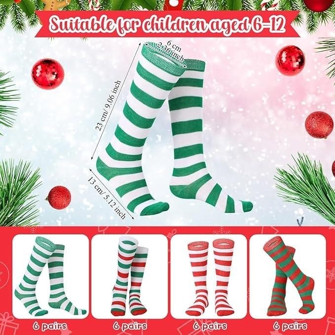 Panitay 24 pairs Christmas Kids Striped Socks Boys and Girls Athletic Knee Hi