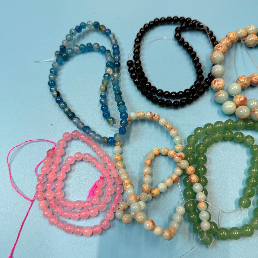 Set of 10 Natural Gemstone Round Beads Strands 15" Sizes 6,8,10 mm 10oz №B28