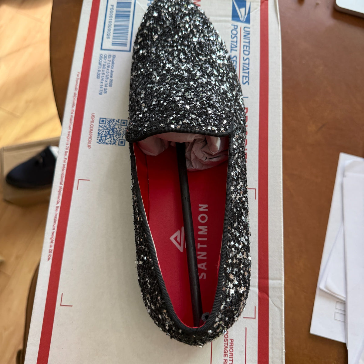 Santimon Mens US 8 - 11 Black Slip On Sequins Glitter Smoking Loafers Dress Shoe