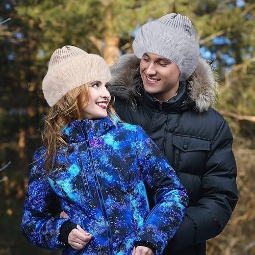 MSRP $18 Skicuff 2 Pcs Faux Fur Knit Beanie Winter Satin Lined Beanie Hat Warm