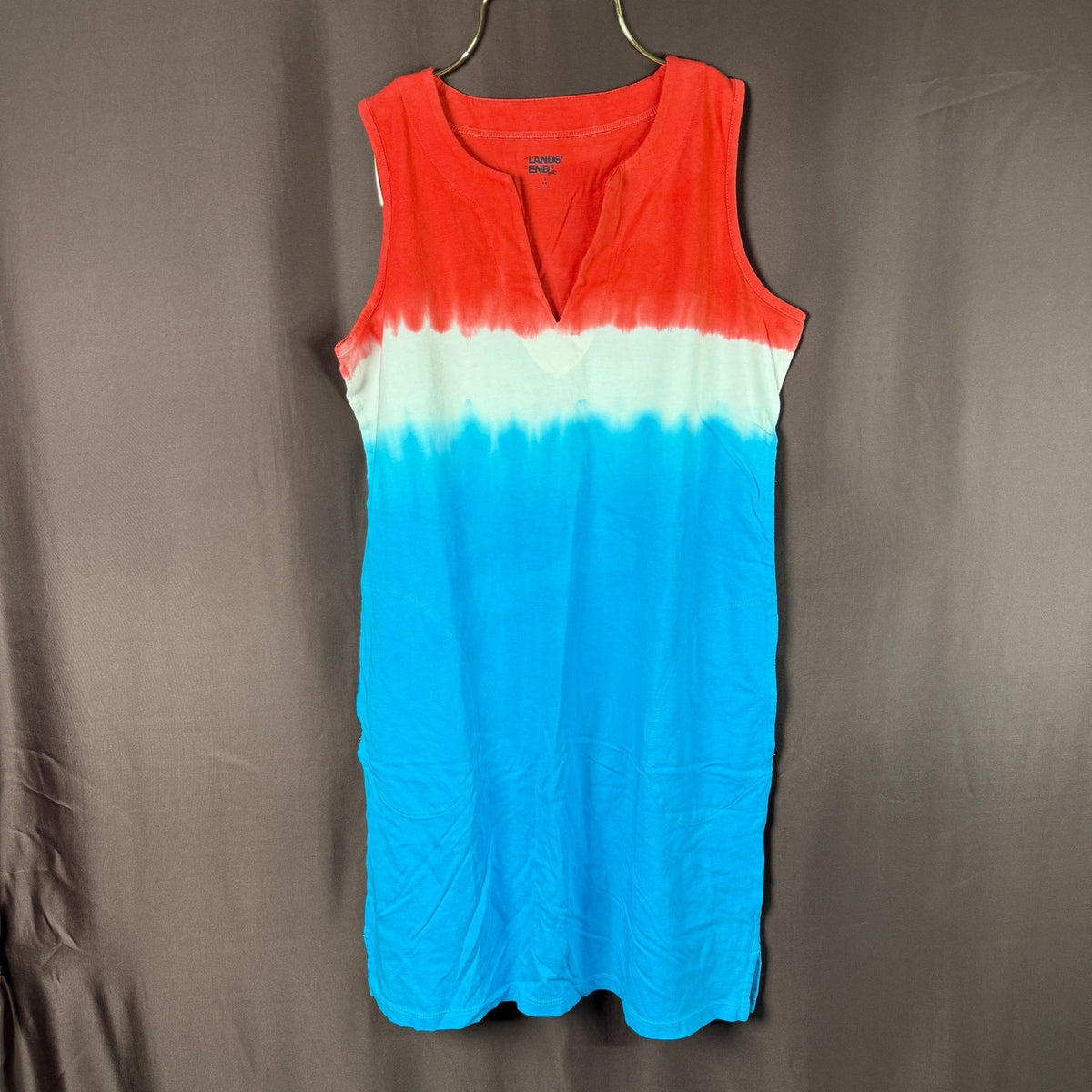 Lands' End Women's S Cotton Jersey Tunic Dress Cover-up Compass Red/Turquoise Om