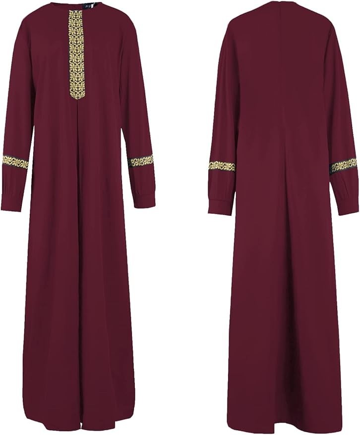 Abetteric Women's Muslim Abaya Dress w/ Hijab Zipper Islamic Robe Pockets Maxi