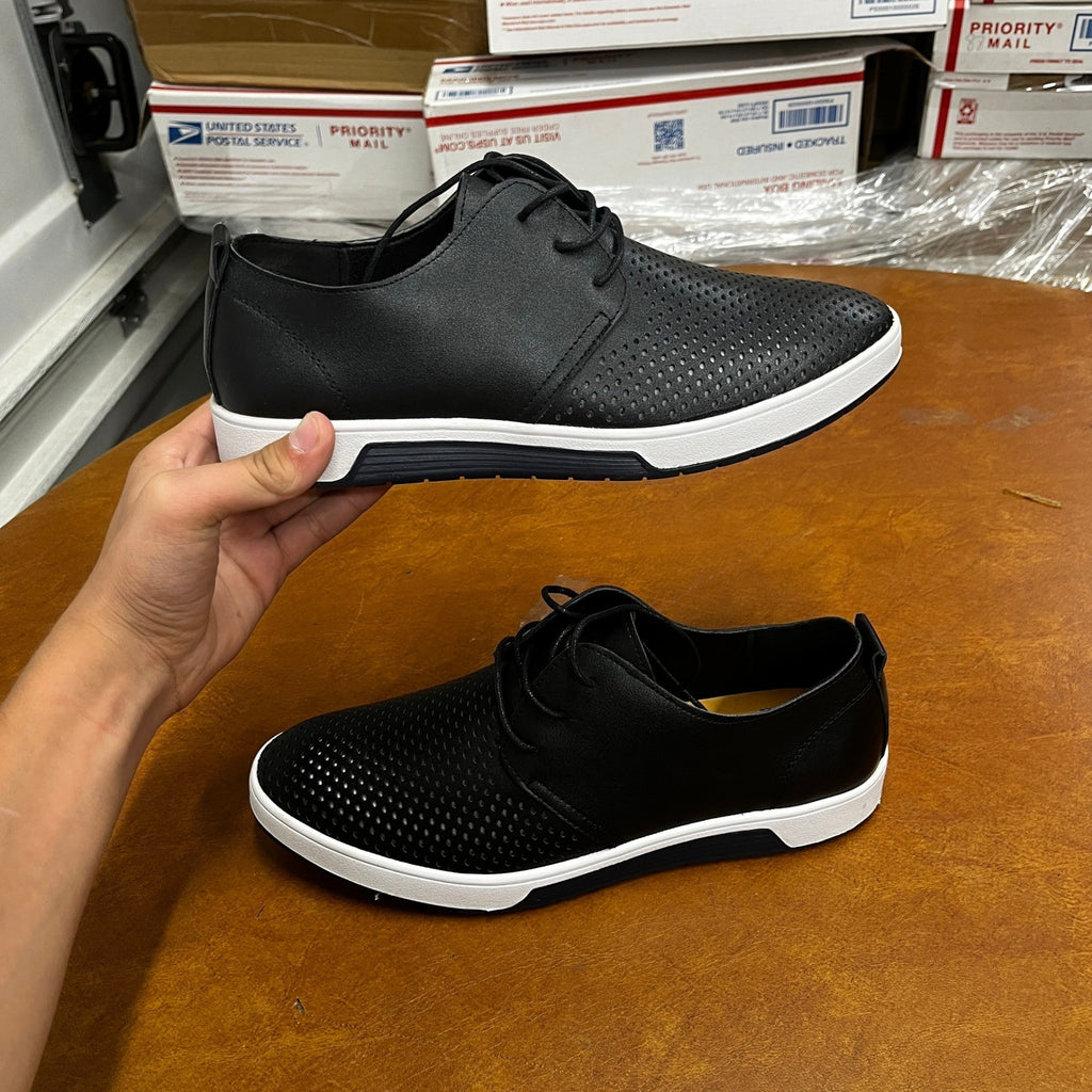 Y2K Urban Men's US 9 Black Breathable Leather Casual Shoes Non-Slip Sneakers