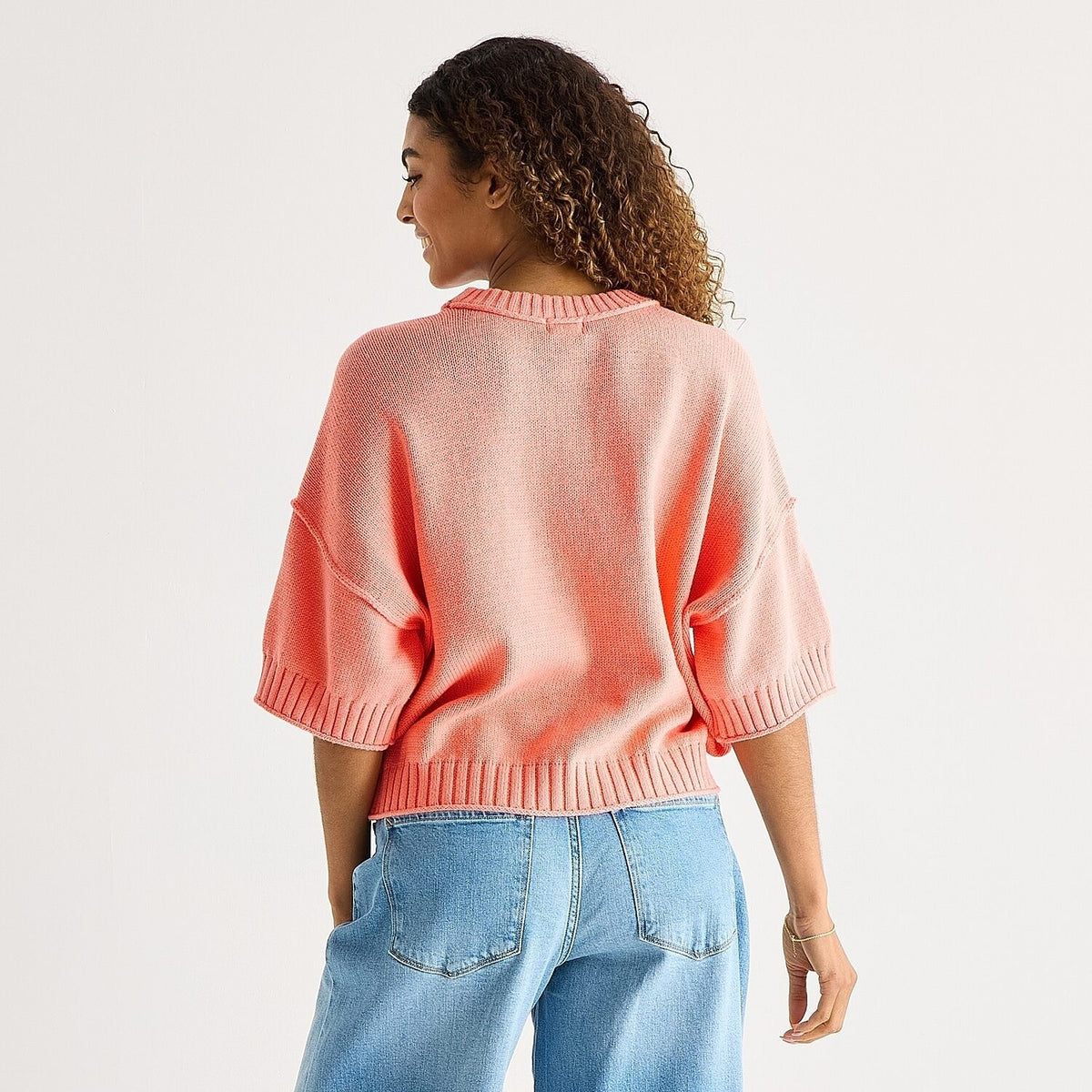 MSRP $44 A.N.A Womens M Coral Frost Crew Neck Short Sleeve Pullover Sweater