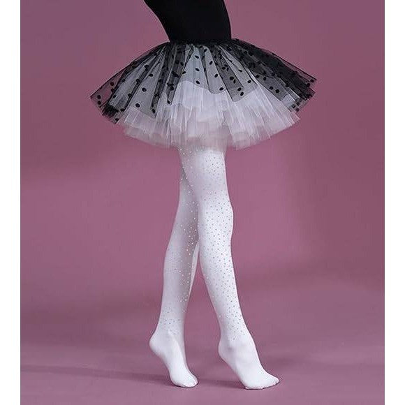 LUCKELF White 2-4T Girls Glitter Rhinestone Tights Opaque Sparkle School Dance