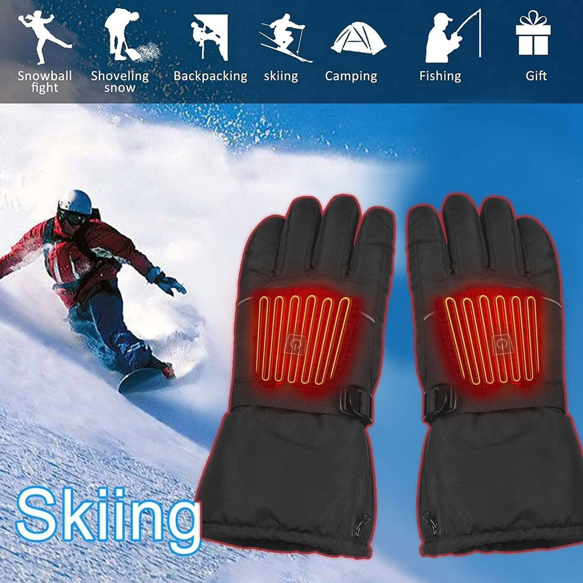 Heated Gloves Battery Powered Electric Thermal Windproof Winter (NO BATTERY)