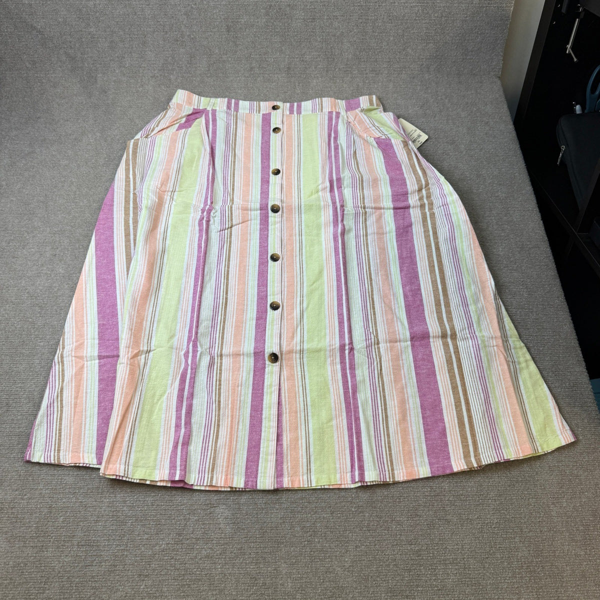MSRP $44 St John's Bay Women's XXL Warm Stripe Midi A-Line Skirt Linen Blend