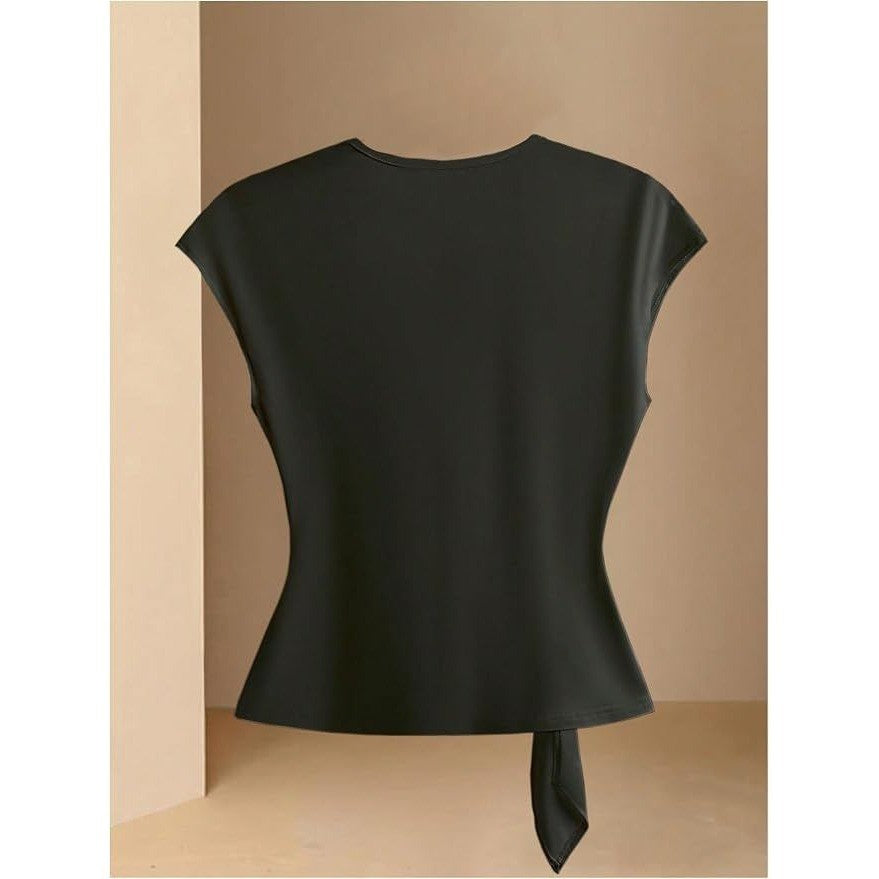 MSRP $26 Verdusa Women's XL Wrap V Neck Cinched Waist Top Twist Knot Elegant
