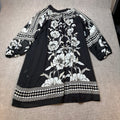 MSRP $89 Sam and Jess Womens XL Rich Black Floral Shift Dress Mock Neck 3/4 Slee