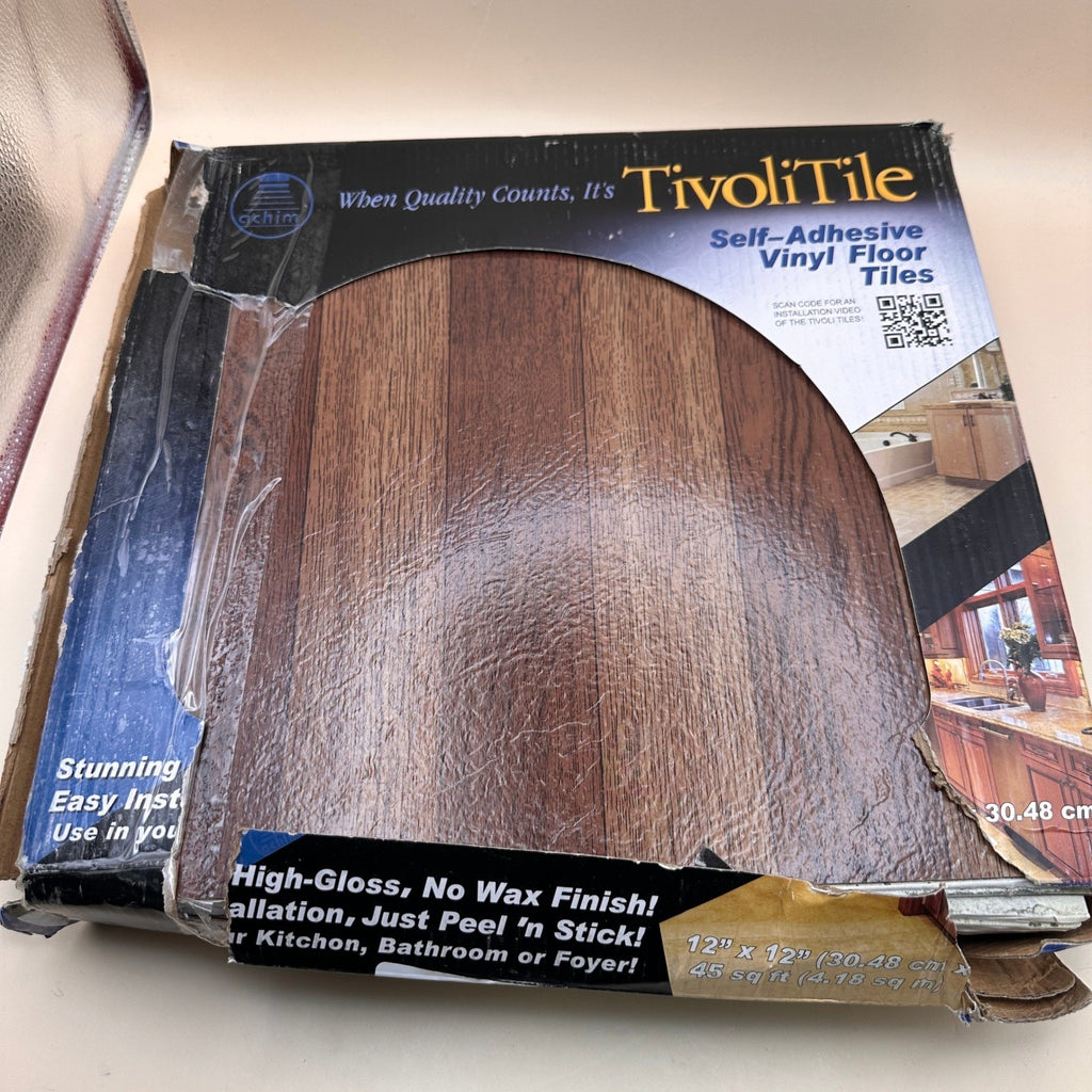 Pack of 45 Tivoli Peel & Stick Vinyl Floor Tiles Med Oak Plank DAMAGED BOX 12