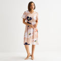 MSRP $84 Liz Claiborne Womens L Tall Beige Floral Midi Flutter Satin Dress V Nec