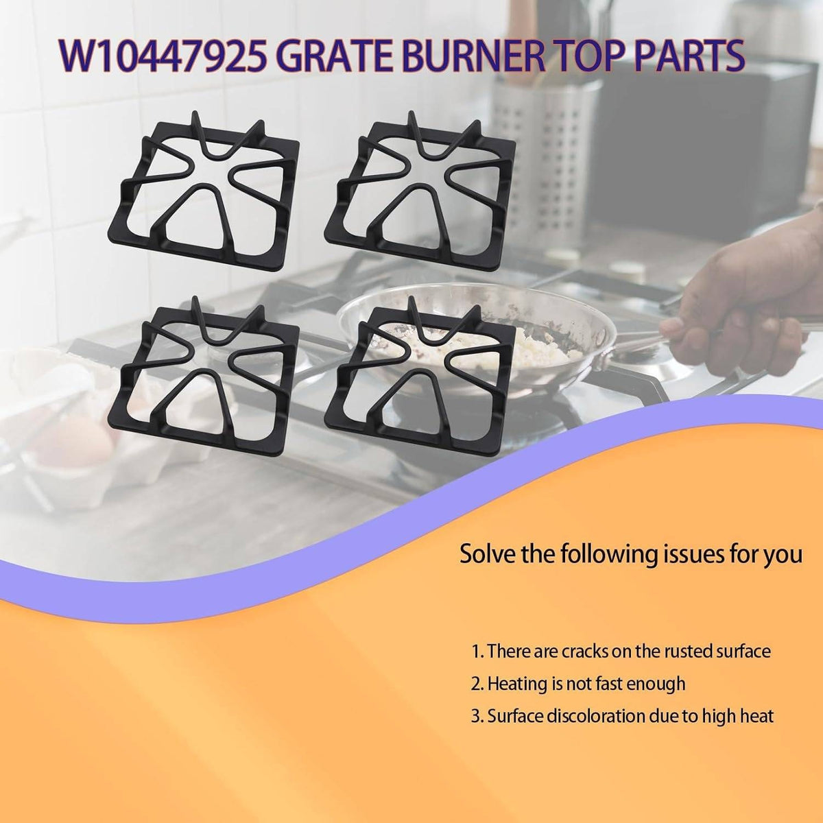 Set of 4 Upgraded W10447925 Stove Burner Grate Replacement Parts For Whirlpool