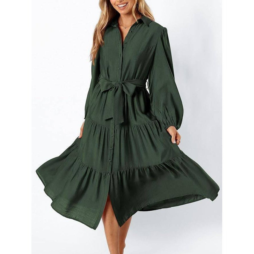 MSRP $58 MASCOMODA Women's L Fall Long Sleeve Midi Dress Casual V Neck Butt