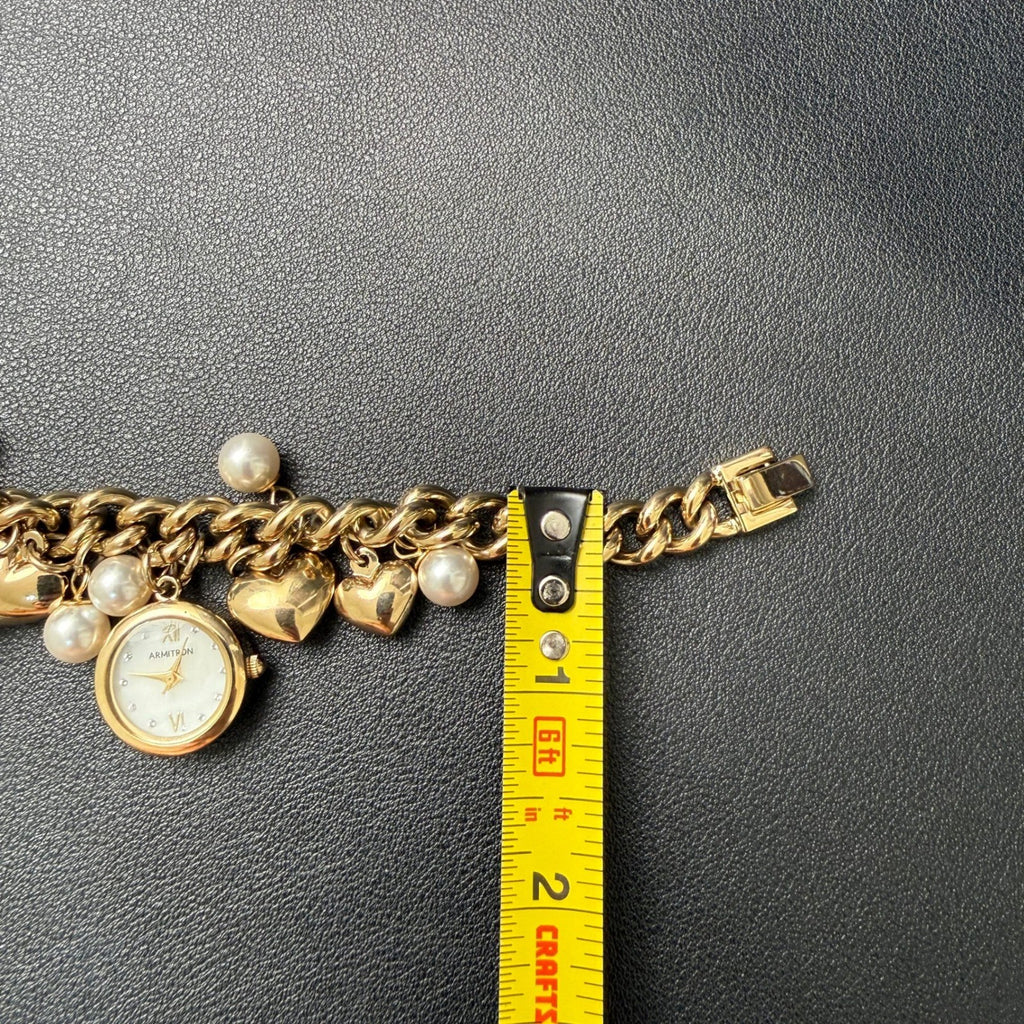 MSRP $85 Armitron 75/5578GP Womens Gold Tone Charm Crystal Bracelet Watch New B