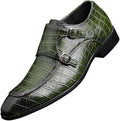 Santimon Men's US 7.5-8 Green Leather Double Monk Strap Slip on Loafer Shoes